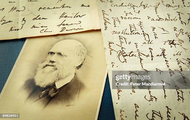 Original letters from Charles Darwin are displayed at the Herbaruim library on March 25, 2009 at the Royal Botanic Gardens, Kew in London. Darwin...