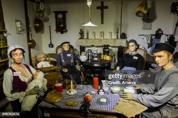 Diorama showing household life in the early 20th century at the Maison de la Vie Paysanne et des Metiers Oublies, Han-sur-Lesse, Belgian Ardennes,...