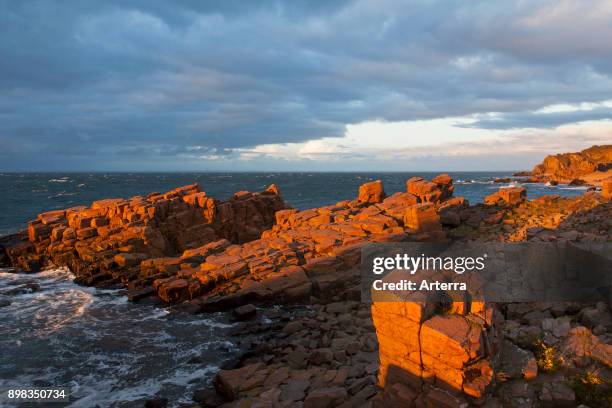 Rocky coast of Hovs Hallar, nature reserve along the Baltic Sea on the Bjaere Peninsula, Skane / Scania, Sweden.