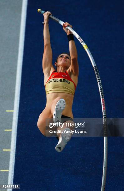 Kristina Gadschiew of Germany competes in the women's Pole Vault Final during day three of the 12th IAAF World Athletics Championships at the Olympic...