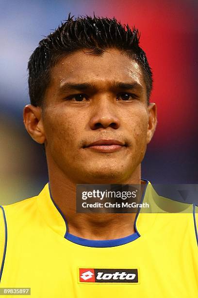 Teofilo Gutierrez of Columbia listens to the national anthem prior to the start of the International Friendly against Venezuela during their match at...