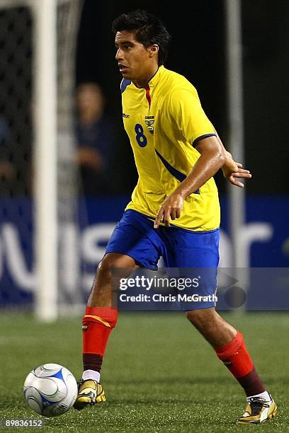 Cristian Noboa of Ecuador looks to pass against Jamaica during their match at Giants Stadium on August 12, 2009 in East Rutherford, New Jersey.