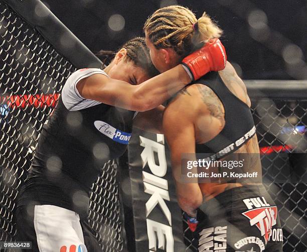 Gina Carano battles Cris Cyborg during their Middleweight Championship fight at Strikeforce: Carano vs. Cyborg on August 15, 2009 in San Jose,...