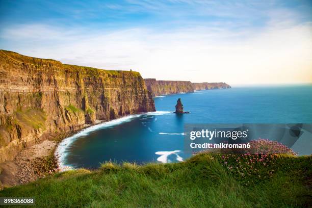 scenic view of cliffs of moher, liscannor, ireland - ireland castle stock pictures, royalty-free photos & images