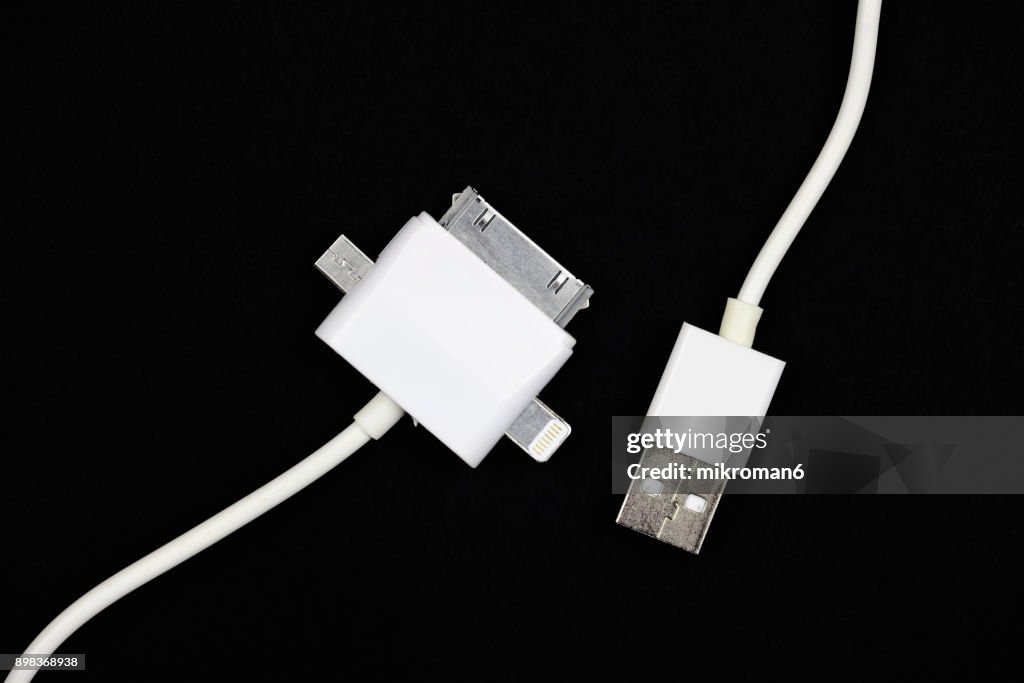 USB charger cable connectors set. USB and micro USB cable