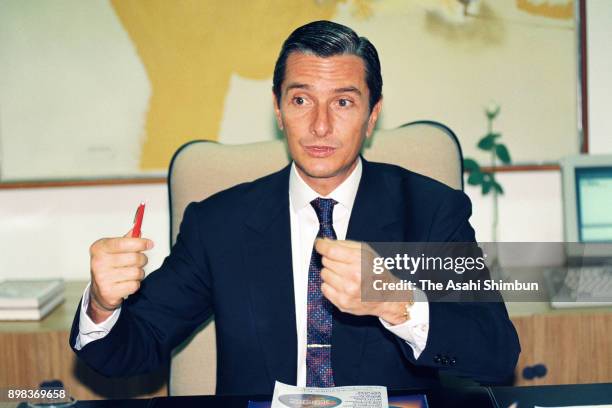 Brazilian President Fernando Collor de Mello speaks during the Asahi Shimbun interview on June 4, 1992 in Rio de Janeiro, Brazil.