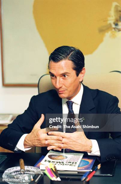 Brazilian President Fernando Collor de Mello speaks during the Asahi Shimbun interview on June 4, 1992 in Rio de Janeiro, Brazil.