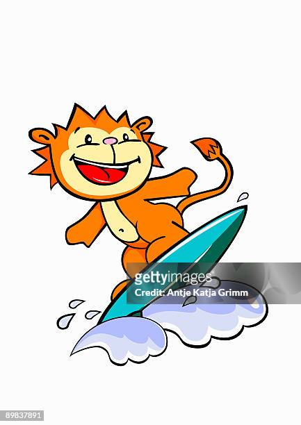 a lion surfing - one animal stock illustrations