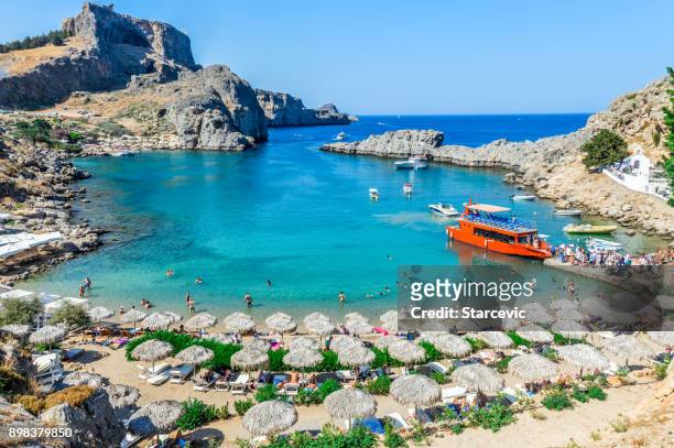 beautiful st. paul's bay in rhodes, greece - rhodes,_new_south_wales stock pictures, royalty-free photos & images