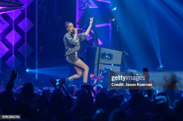 Halsey performs on stage at the IHeartRadio Jingle Ball 2017 at BB&T Center on December 17, 2017 in Sunrise, Florida.