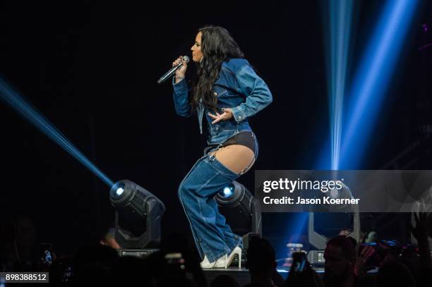 Demi Lovato performs on stage at the IHeartRadio Jingle Ball 2017 at BB&T Center on December 17, 2017 in Sunrise, Florida.