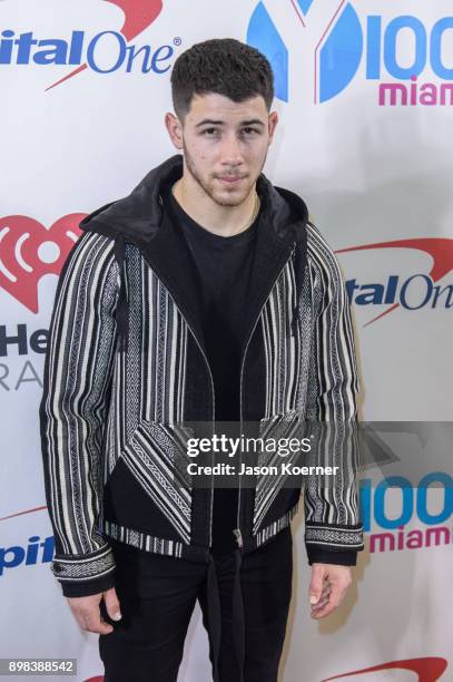 Nick Jonas arrives at the IHeartRadio Jingle Ball 2017 at BB&T Center on December 17, 2017 in Sunrise, Florida.