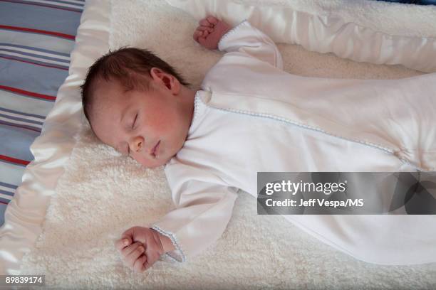 Chris Backus and Mira Sorvino's newborn son Holden Backus during an at home photo shoot on July 1, 2009 in Malibu, California.