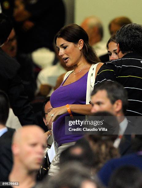 Pregnant model Alena Seredova attends the Luigi Berlusconi Trophy soccer match between AC Milan and Juventus FC at Giuseppe Meazza Stadium on August...