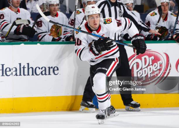 John Hayden of the Chicago Blackhawks skates against the Dallas Stars at the American Airlines Center on December 21, 2017 in Dallas, Texas.