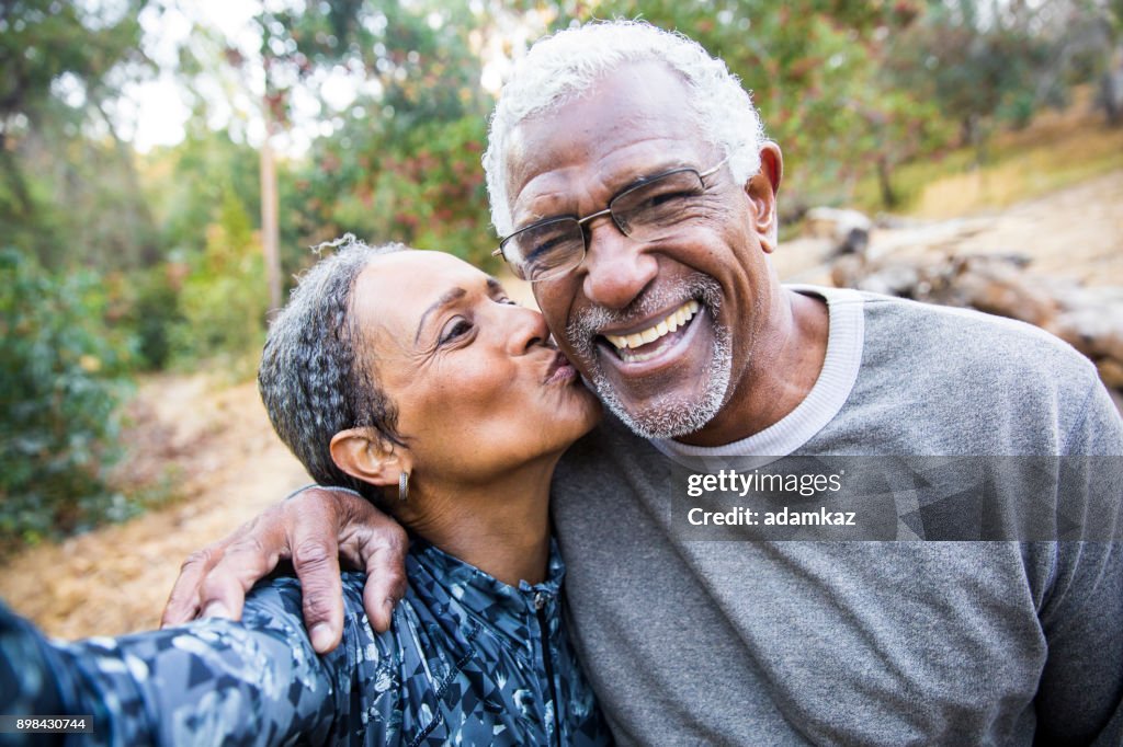 Senior Black Couple Taking Selfie During Exercise