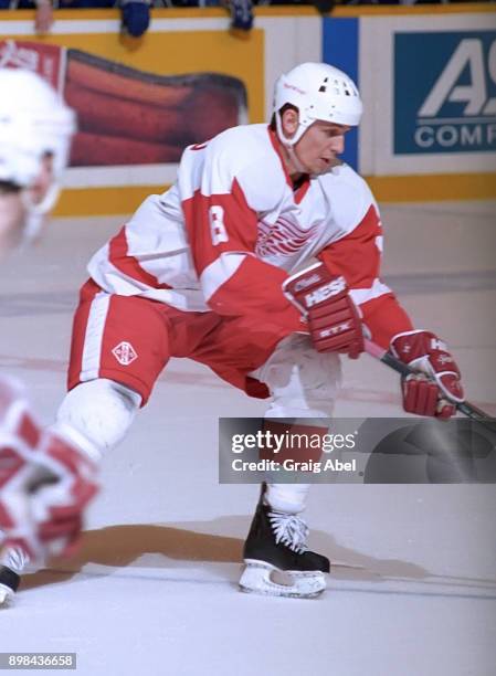 Igor Larionov of the Detroit Red Wings skates against the Toronto Maple Leafs during NHL game action on March 20, 1996 at Maple Leaf Gardens in...