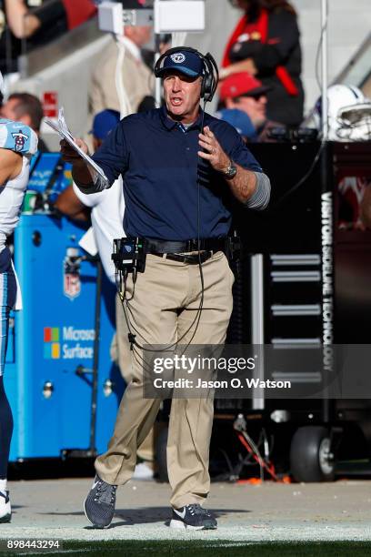 Head coach Mike Mularkey of the Tennessee Titans stands on the sidelines against the San Francisco 49ers during the second quarter at Levi's Stadium...