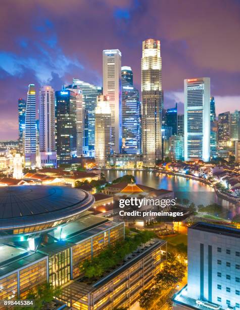 view of the skyline of singapore downtown cbd - singapore skyline stock pictures, royalty-free photos & images