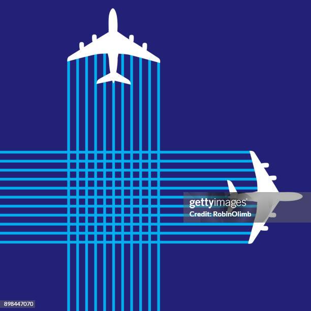 stockillustraties, clipart, cartoons en iconen met criss kruising vliegtuigen - bedrijfsvliegtuig