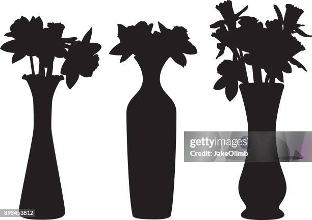 flowers vases silhouettes - glass vase stock illustrations