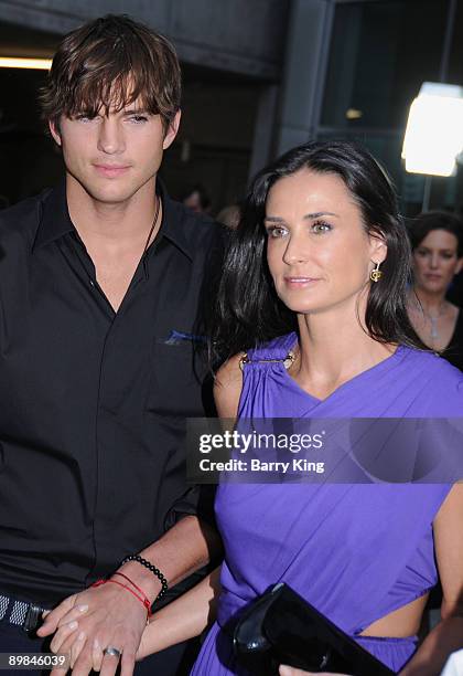 Actor Ashton Kutcher and actress Demi Moore arrive at the Los Angeles Premiere "Spread" held at ArcLight Hollywood on August 3, 2009 in Hollywood,...