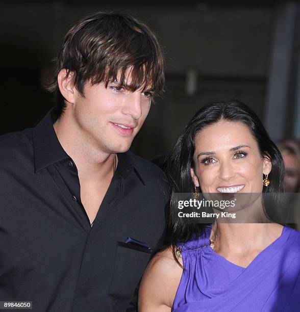 Actor Ashton Kutcher and actress Demi Moore arrive at the Los Angeles Premiere "Spread" held at ArcLight Hollywood on August 3, 2009 in Hollywood,...