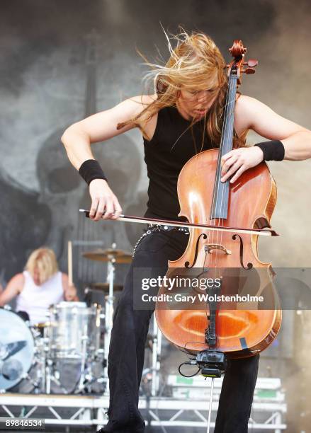 Mikko Siren and Eicca Toppinen of Apocalyptica performs on stage on the second day of Bloodstock Open Air festival at Catton Hall on August 15, 2009...