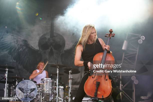 Mikko Siren and Eicca Toppinen of Apocalyptica performs on stage on the second day of Bloodstock Open Air festival at Catton Hall on August 15, 2009...