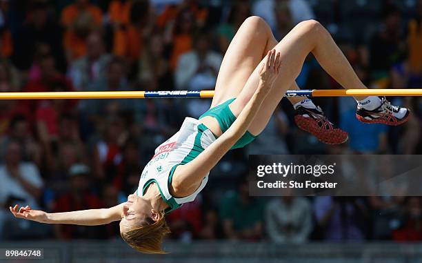 Deirdre Ryan of Ireland competes in the women's High Jump Qualification during day four of the 12th IAAF World Athletics Championships at the Olympic...