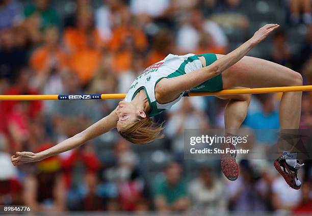 Deirdre Ryan of Ireland competes in the women's High Jump Qualification during day four of the 12th IAAF World Athletics Championships at the Olympic...