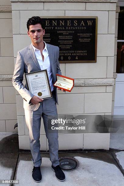 Sean O'Pry attends a proclamation ceremony at City Hall on August 17, 2009 in Kennesaw, Georgia.