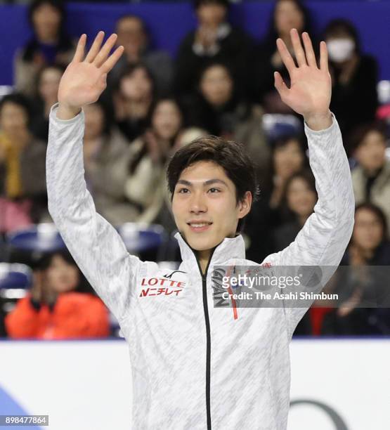Keiji Tanaka is introdeced as a member of the Japan figure skating team for PyeongChang Olympics after day four of the 86th All Japan Figure Skating...