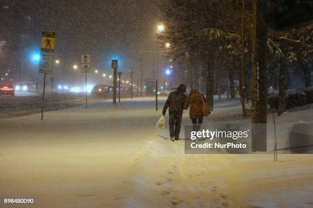 The Greater Toronto Area is covered in 15-20 centimeters of snow during a snowstorm in Toronto, Ontario, Canada, on December 24, 2017. Residents will...