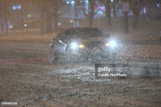 The Greater Toronto Area is covered in 15-20 centimeters of snow during a snowstorm in Toronto, Ontario, Canada, on December 24, 2017. Residents will...