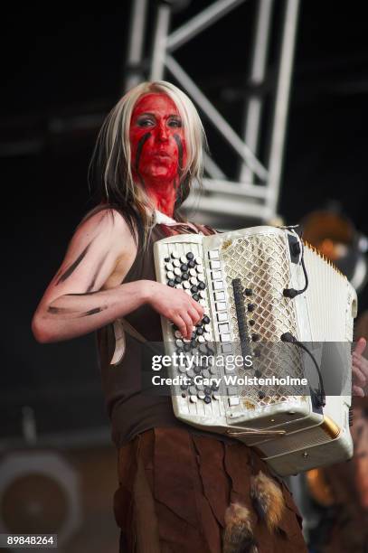 Netta Skog of Turisas performs on stage on the last day of Bloodstock Open Air festival at Catton Hall on August 16, 2009 in Derby, England.