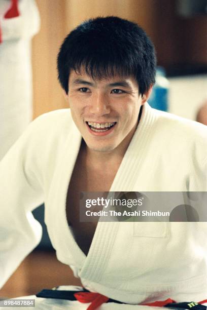 Judoka Toshihiko Koga speaks during the Asahi Shimbun interview at the Kodokan on July 2, 1992 in Tokyo, Japan.