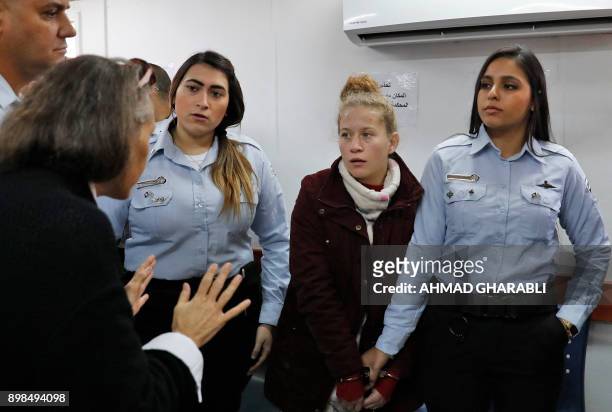Ahed Tamimi , a prominent 16-year-old Palestinian campaigner against Israel's occupation, appears at a military court at the Israeli-run Ofer prison...
