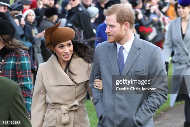 Meghan Markle and Prince Harry attend Christmas Day Church service at Church of St Mary Magdalene on December 25, 2017 in King's Lynn, England.