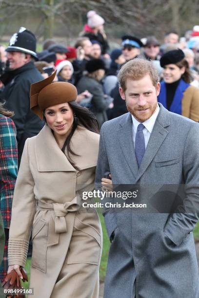 Meghan Markle and Prince Harry attend Christmas Day Church service at Church of St Mary Magdalene on December 25, 2017 in King's Lynn, England.