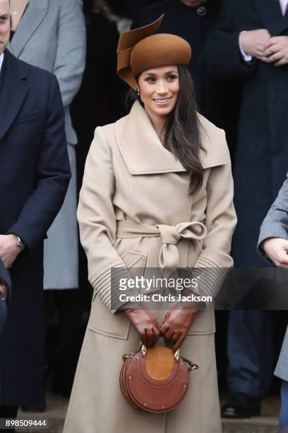 Meghan Markle attends Christmas Day Church service at Church of St Mary Magdalene on December 25, 2017 in King's Lynn, England.