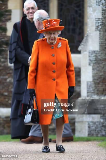 Queen Elizabeth II attends Christmas Day Church service at Church of St Mary Magdalene on December 25, 2017 in King's Lynn, England.