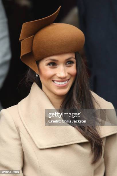 Meghan Markle attends Christmas Day Church service at Church of St Mary Magdalene on December 25, 2017 in King's Lynn, England.