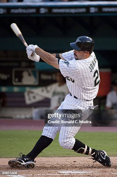 Nick Johnson of the Florida Marlins bats during an MLB game against the Colorado Rockies on August 14, 2009 at Land Shark Stadium in Miami, Florida.