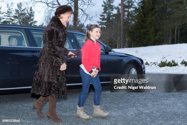 Queen Sonja of Norway Emma Tallulah Behn of Norway attend Christmas service at the Holmenkollen Chapel on December 25, 2017 in Oslo, Norway.