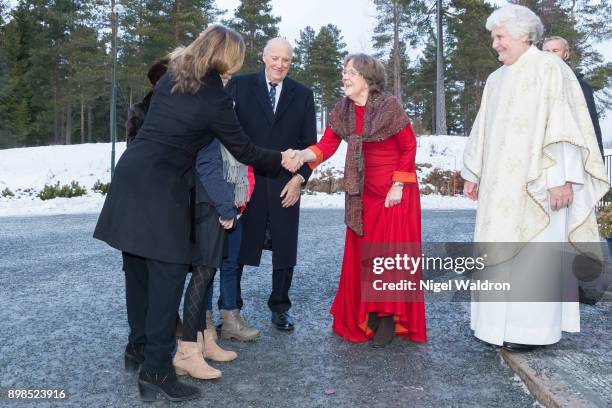 Princess Martha Louise of Norway arrives for Christmas service at the Holmenkollen Chapel and is welcomed by Inger Merete Magnus of Norway on...