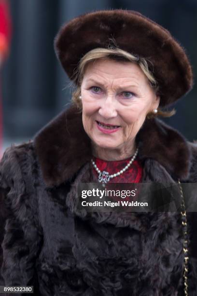 Queen Sonja of Norway attends Christmas service at the Holmenkollen Chapel on December 25, 2017 in Oslo, Norway.