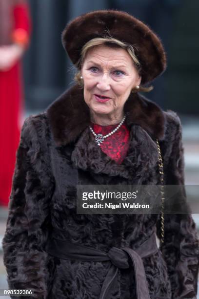 Queen Sonja of Norway attends Christmas service at the Holmenkollen Chapel on December 25, 2017 in Oslo, Norway.