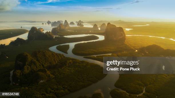 top view phang nga bay from drone look like heaven, beautiful amazing shot - thailand landscape stock pictures, royalty-free photos & images