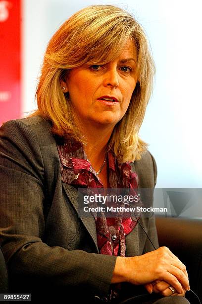 Sony Ericsson WTA Tour CEO Stacey Allaster fields questions from the media during the Rogers Cup at the Rexall Center on August 18, in Toronto,...